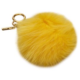 Fendi-Fendi Yellow Fur Pom-Pom Key Chain-Yellow