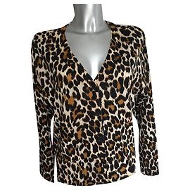 Essentiel Antwerp V-förmige Weste 100% Merinowolle Leopardenprint