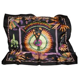 Lenço de seda Hermès Brasil 90 cm Laurence Bourthoumieux Preto Preto