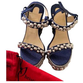 Christian Louboutin-Christian Louboutin limited edition denim studded wedges EU37-Blue