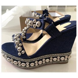 Christian Louboutin-Christian Louboutin limited edition denim studded wedges EU37-Blue
