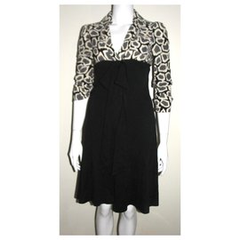 Diane Von Furstenberg-Vintage Kleid aus Wolle und Seide-Schwarz,Weiß,Grau