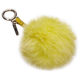 Fendi-Fendi Yellow Fur Pom-Pom Key Chain-Yellow
