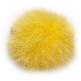 Fendi-Fendi Yellow Fur Pom-Pom Key Chain-Yellow