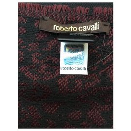 Roberto Cavalli-Écharpe en laine mélangée Roberto Cavalli-Noir,Bordeaux,Imprimé léopard