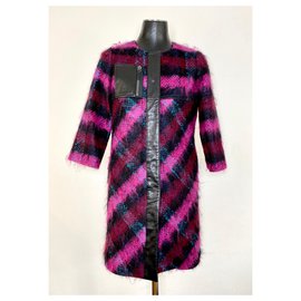 Longchamp-Sublime manteau en cuir et laine Longchamp-Noir,Violet