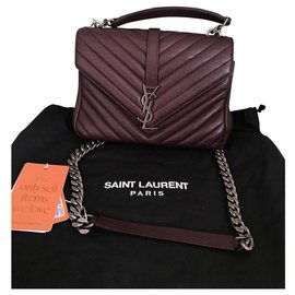 Yves Saint Laurent-Medium college bag-Dark red,Prune