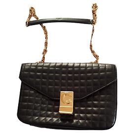 Céline Pequena bolsa C em couro de bezerro acolchoado Preto