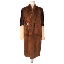 Manteau Céline en vison trois couleurs Marron