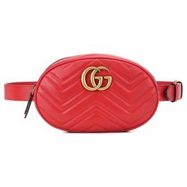 Gucci-GG Marmont matelassé leather belt bag 85 cm belt-Red