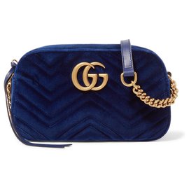 Gucci-Gucci GG Marmont Crossbody Matelasse Velvet Azul Cobalto Pequeno-Azul