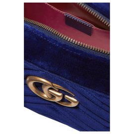 Gucci-Gucci GG Marmont Crossbody Matelasse Velvet Small Cobalt Blue-Blue