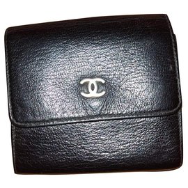 Chanel Black Leather Wallet Black