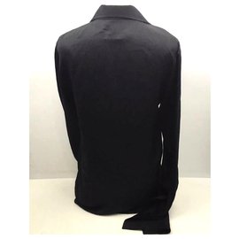 Chanel-Chanel botão de pérola camisa blusa de seda preta FR38-Preto