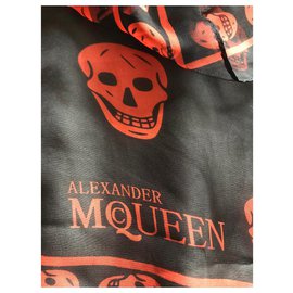 Alexander Mcqueen-Sciarpa Alexander McQueen in chiffon con teschio-Nero,Arancione