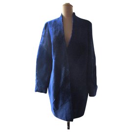 Sprung Frères-Printed sheep coat, taille M.-Blue