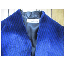 Sprung Frères-Manteau mouton imprimé, taille M.-Bleu