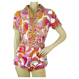 Emilio Pucci Combishort en éponge multicolore imprimé kaléidoscopique d'été Combi-short Sz 42 Multicolore