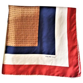 Autre Marque Sciarpa in seta Celine Blu Navy Rosso Beige Multicolore