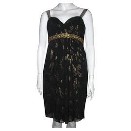 Marchesa-Silk chiffon dress with metal embellishments-Black,Golden