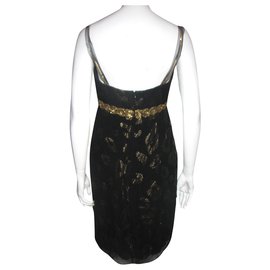 Marchesa-Seidenchiffon-Kleid mit Metallverzierungen-Schwarz,Golden