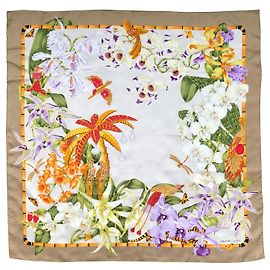 Cartier-Schal 90 x 90 cm Weiß Beige Lavendel