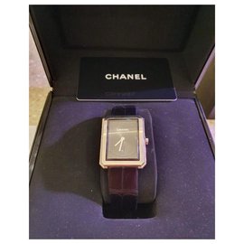 Chanel-Chanel BoyFriend Alligator Uhr-Schwarz,Silber