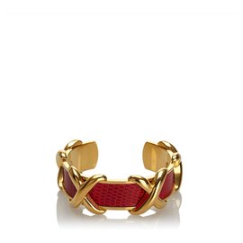 Hermès-Bracciale Hermes in pelle rossa con logo-Rosso,D'oro