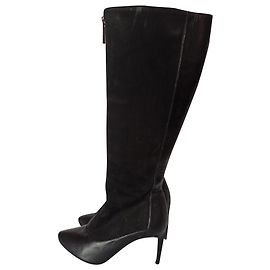 Armani Collezioni Black Suede and Leather Stiletto Boots Black