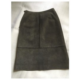 Hermès-Mid-length suede skirt-Bronze