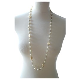 Chanel-Long necklaces-White,Golden
