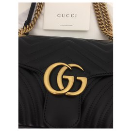 Gucci-GG Marmont small matelassé shoulder bag sac borsa-Black