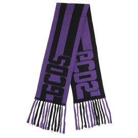 GCDS-Bufanda unisex con logo-Negro,Púrpura
