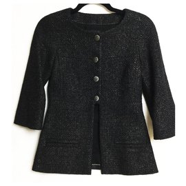 Chanel-chaqueta de tweed trenzada-Negro