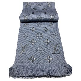 Louis Vuitton-Louis Vuitton logomania shine blue scarf-Blue