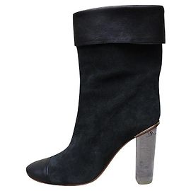 Botines Chloé de cuero negro con tacón transparente Negro Gris antracita