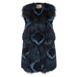 Fendi-patchwork fox fur and cashmere vest coat-Multiple colors