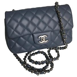 Chanel Classic Rectangular Mini Flap Bag with box Blue Grey