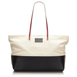 Fendi-Fendi White Canvas Tote Bag-Black,White,Cream