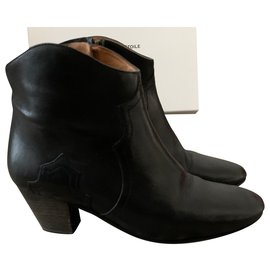 Isabel Marant Black Leather Ankle Boots Black