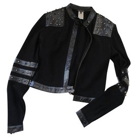 Autre Marque-Marcel Marongiu - Cotton jacket, leather and studs, taille 40.-Black