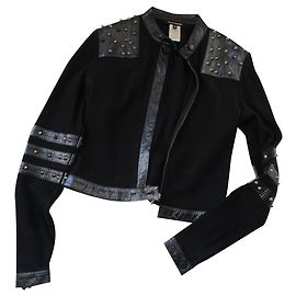 Autre Marque Marcel Marongiu - Giacca di cotone, pelle e borchie, taille 40. Nero