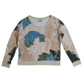Sweatshirt Acne Studios en coton beige et vert aqua Multicolore