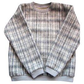 Nanushka Wollpullover mit Karomuster Weiß Grau Weiß Grau