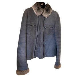 Chanel-Sheepskin jacket with chinchilla collar-Grey