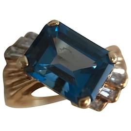 Autre Marque-Yellow gold ring , topaz and diamonds-Golden