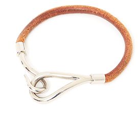 Pulseira Hermès Jumbo de Couro e Metal Prateado Prata Caramelo