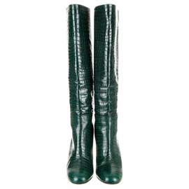 Aquazzura-BRERA Green Embosed Boots-Green