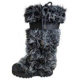 Chanel Boots Black Grey