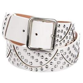 Alaïa Studded White Leather Belt Silvery White
